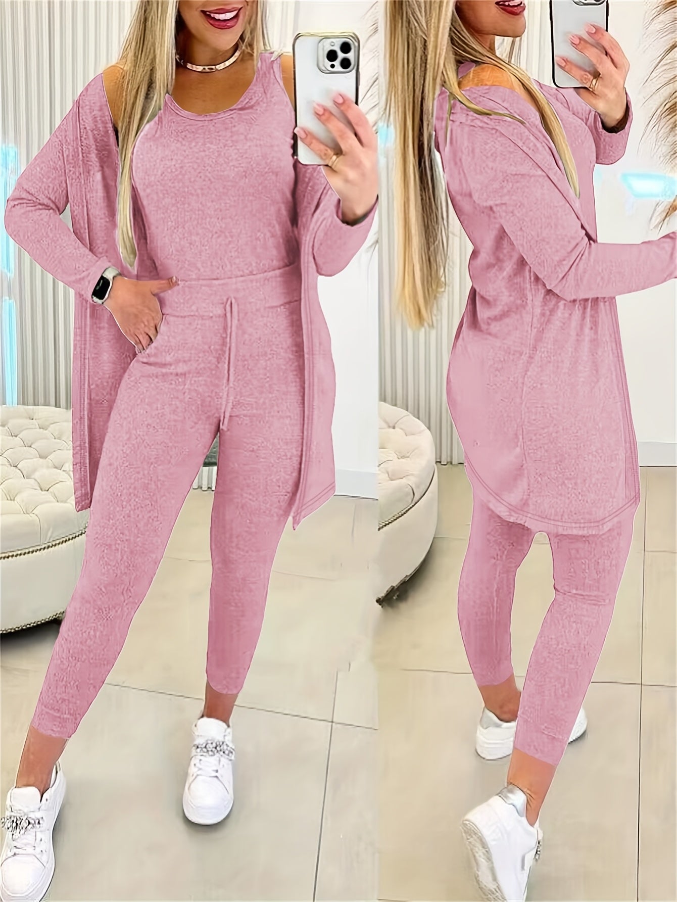 Women’s 3pcs Lounge Set – Tank Top, Coat & Pants Sweatsuit