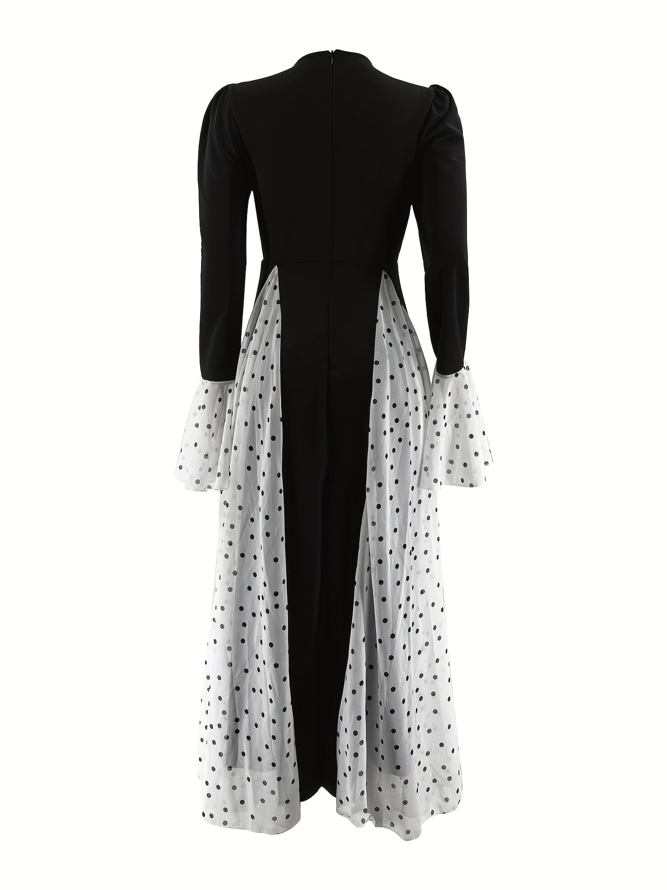 [Elegant, Women's Long Dress] Long Sleeve Women's Elegant Middle Eastern-Inspired Polka Dot & Color-Block Dress | Machine Washable, All-Season, Versatile for Casual, Party, Vacation | Modest Traditional Attire, Chiffon Fabric