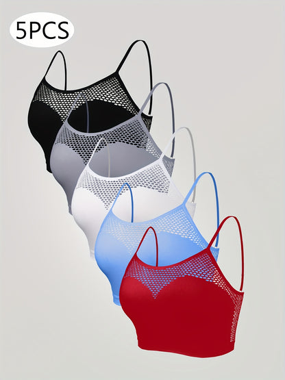 5pcs Seamless Breathable Women'S Sports Bra With Adjustable Straps Fashion Sexy Hollow Out Women'S Bras