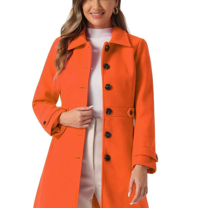 Allegra K Midi Pea Coat with Lapel Collar and Hidden Pockets