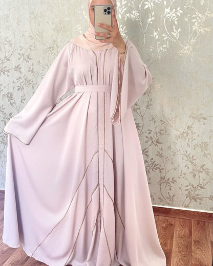 Light/sweet pink with gold embellishments Abaya