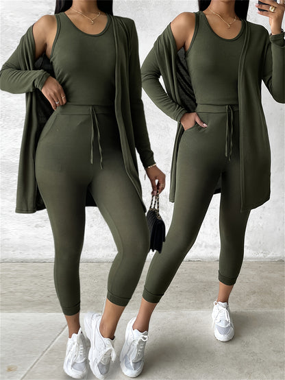 Women’s 3pcs Lounge Set – Tank Top, Coat & Pants Sweatsuit