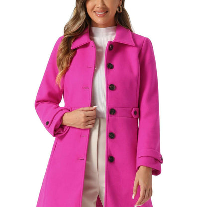 Allegra K Midi Pea Coat with Lapel Collar and Hidden Pockets