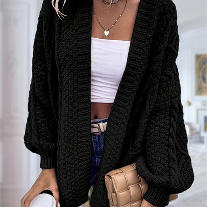 Women's Oversized Chunky Cable Cardigan Sweater Coat - Soft Pink Open Front Long Sleeve Winter Coat with Button-Free Closure, Cozy Fall & Winter Sweater for Casual Semi-Formal Outfits