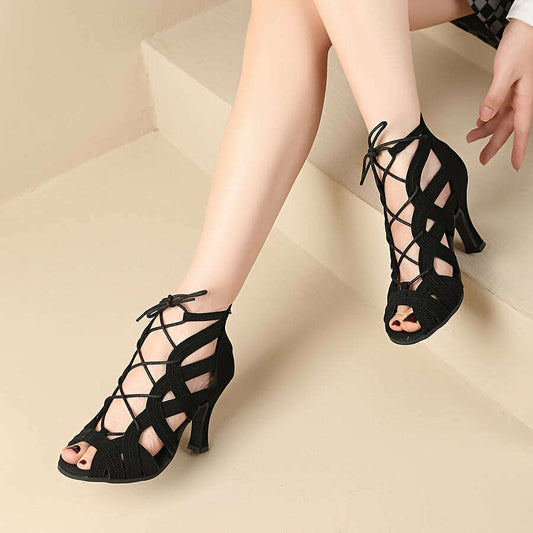 Lightweight High Heels Chic Women's Latin Dance Pumps - Comfortable Fabric Lining and Rubber Sole for All-Season Wear
