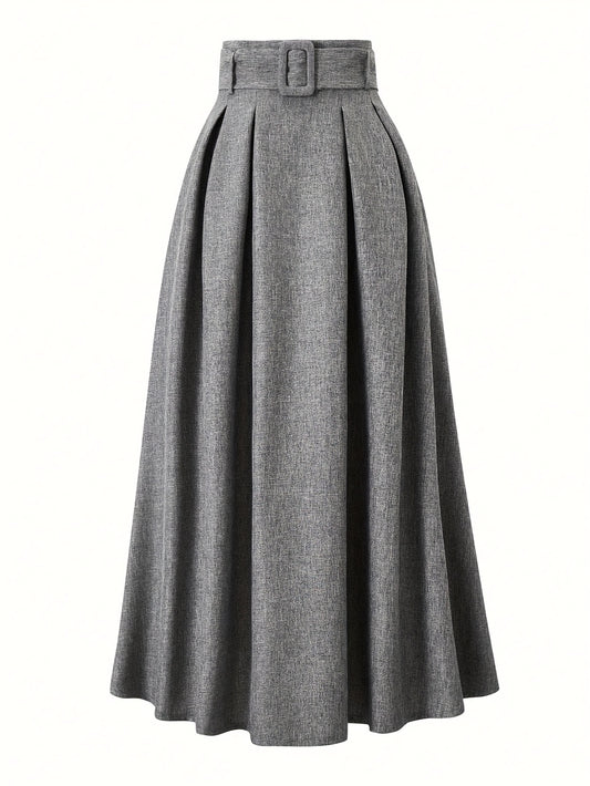 [Elegant Midi Skirt] Women's Elegant Solid Color Midi Skirt | Machine Washable, Non-Stretch, All-Season Versatile Office & Casual Skirt with Flared Hem, Non-Transparent Durable Fabric, Work Attire, Classic Style, Easy Care