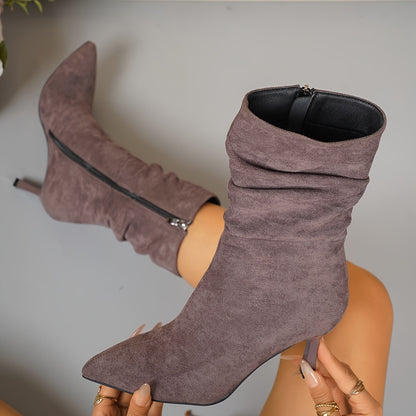 Women's Plus Size Chic Pointed Toe Boots - Slip-resistant Rubber Sole, Elegant Side Zipper Closure, Soft Fabric Lined Interior - Brown Formal & Everyday Boots for Women, Professional Footwear