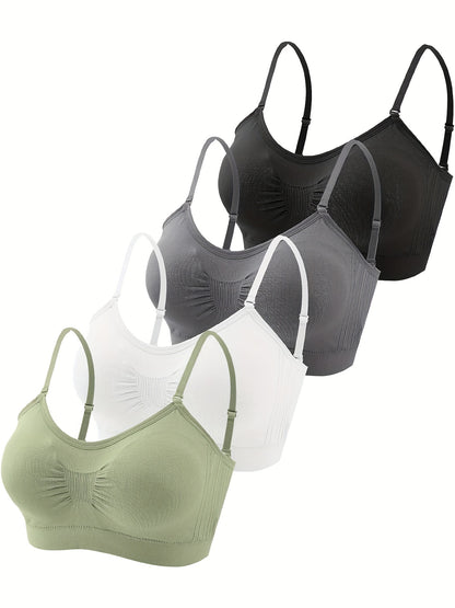 4pcs V Neck Padded Bralette Cami Bra Wireless Tank Top Bra Sports Bra with Adjustable Straps