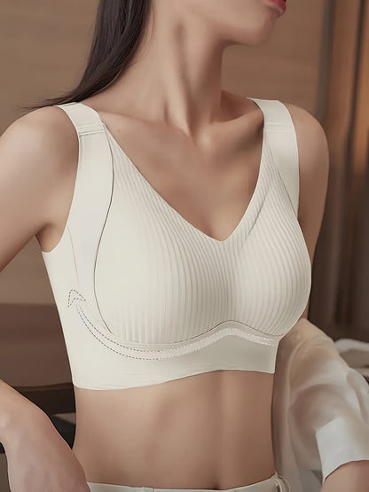 4-Pack Seamless Bras For Women - Comfortable & Breathable Wire-Free Bras with Sexy Back Lift, Wide Adjustable Shoulder Straps, High Elasticity Gathered Anti-Gravity Lifting - Daily Bra Sets For Daily Wear