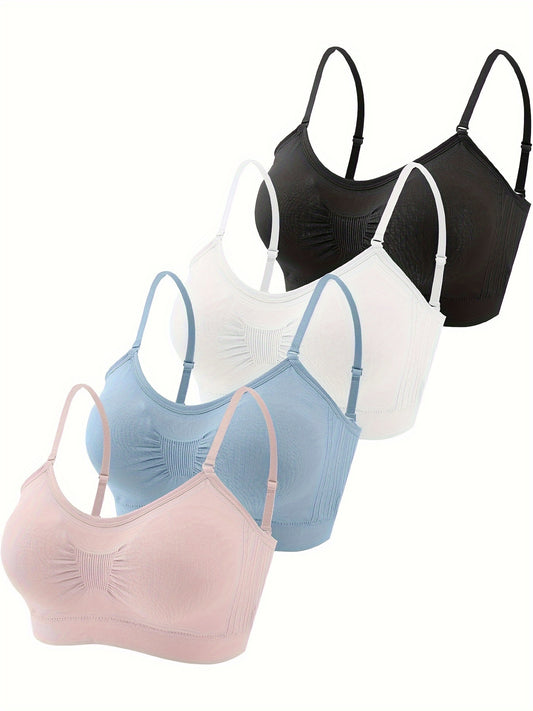4pcs V Neck Padded Bralette Cami Bra Wireless Tank Top Bra Sports Bra with Adjustable Straps