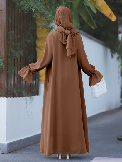 Middle Eastern Muslim Elegant Chiffon Abaya Set with Vest and Belted Outer Wrap