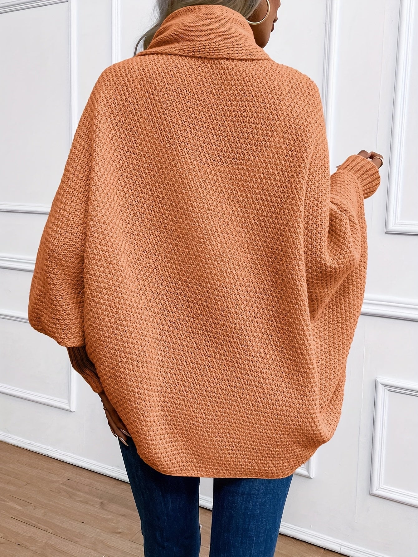 [Elegant Cardigan] Lightweight Polyester Elegant Women's Solid Color Bell Sleeve Cardigan | Contrast Collar, Perfect for Spring/Fall & Winter, Autumn Winter Fashion