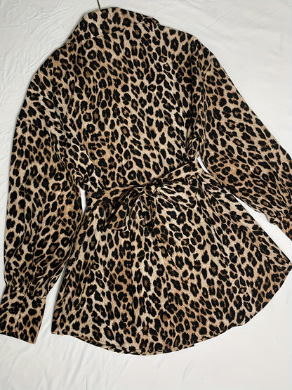 Loose Long-sleeved Casual Retro Style Women'S Top For Going Out; Fashionable Shirt With A Belt
