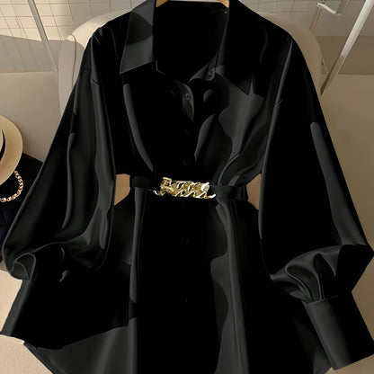 Retro Style Women's Loose Long Sleeve Casual Outdoor Top Fashion Shirt with Belt