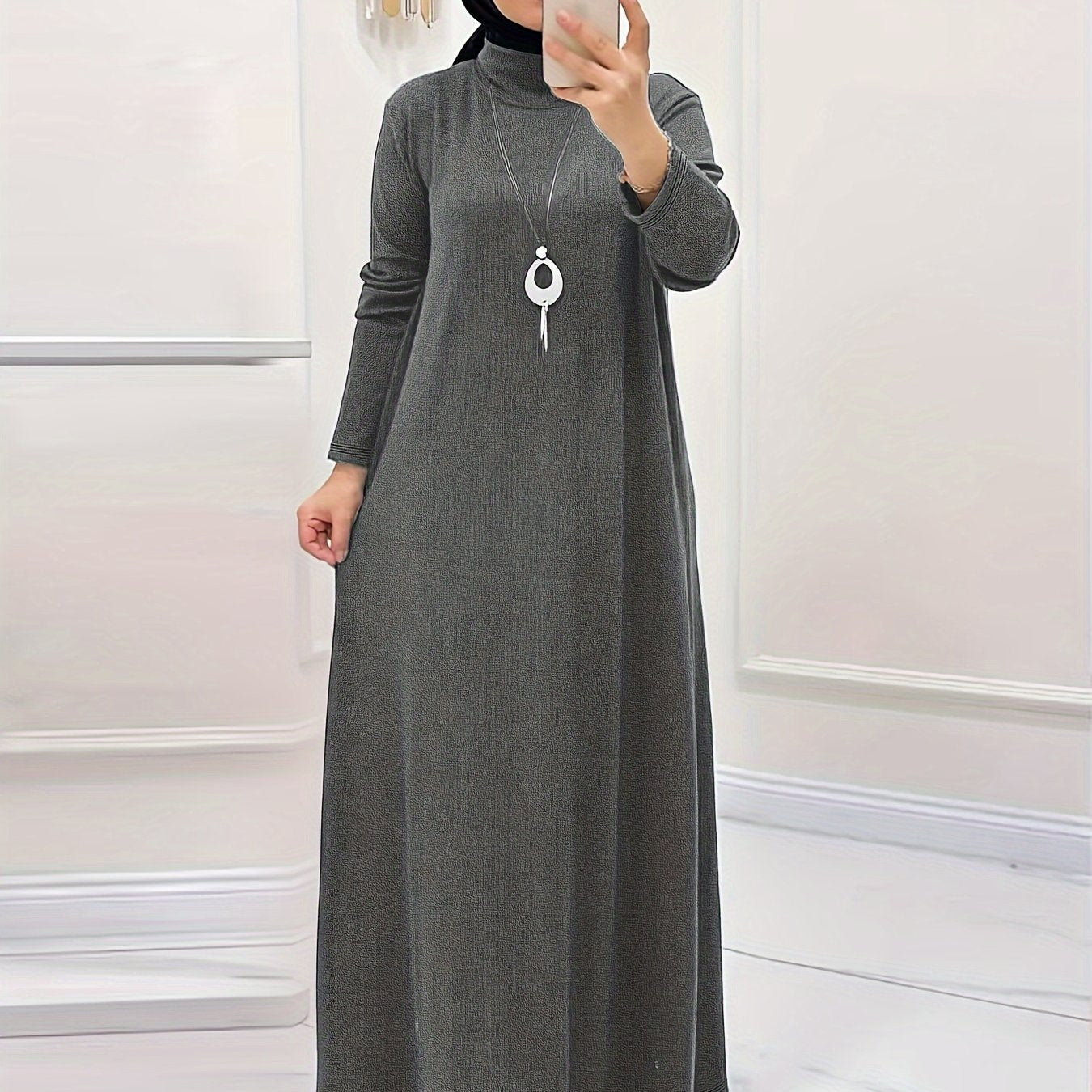 [Polyester Blend Casual Dress] Machine Washable Polyester & Spandex Blend Elegant Solid Color Long Casual Dress for Women - Perfect for All Seasons