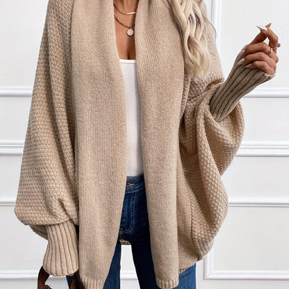 [Elegant Cardigan] Lightweight Polyester Elegant Women's Solid Color Bell Sleeve Cardigan | Contrast Collar, Perfect for Spring/Fall & Winter, Autumn Winter Fashion
