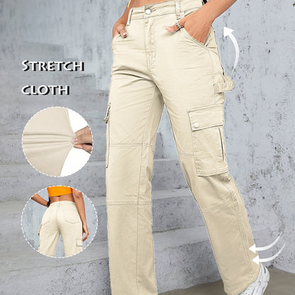 [TL812 High-Waisted Cargo Jeans] TL812 Women's High-Waisted Cargo Jeans | Stretchy Non-See-Through Olive Green Y2K Retro Streetwear Pants with Multiple Utility Pockets | Wide-Leg Fit for Concerts, Festivals, Everyday | Machin