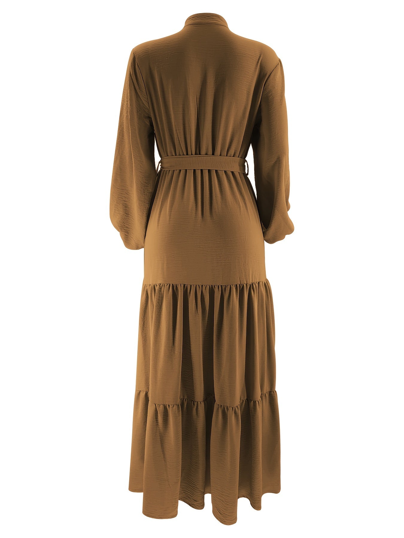[Light Green Maxi Dress] Casual Light Green Polyester Maxi Dress - Elegant Solid Color with Ruffle Hem & Button Detail, Machine Washable - Hijab Not Included