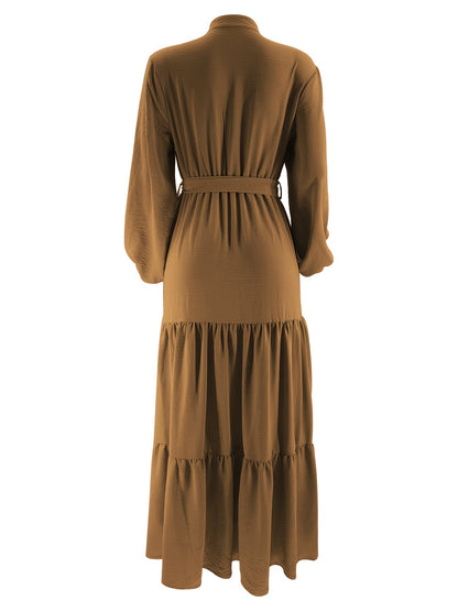 [Light Green Maxi Dress] Casual Light Green Polyester Maxi Dress - Elegant Solid Color with Ruffle Hem & Button Detail, Machine Washable - Hijab Not Included