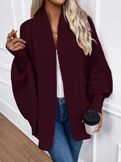 [Elegant Cardigan] Lightweight Polyester Elegant Women's Solid Color Bell Sleeve Cardigan | Contrast Collar, Perfect for Spring/Fall & Winter, Autumn Winter Fashion
