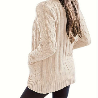 V-Neck Long Sleeve Knitted Cardigan with Pockets