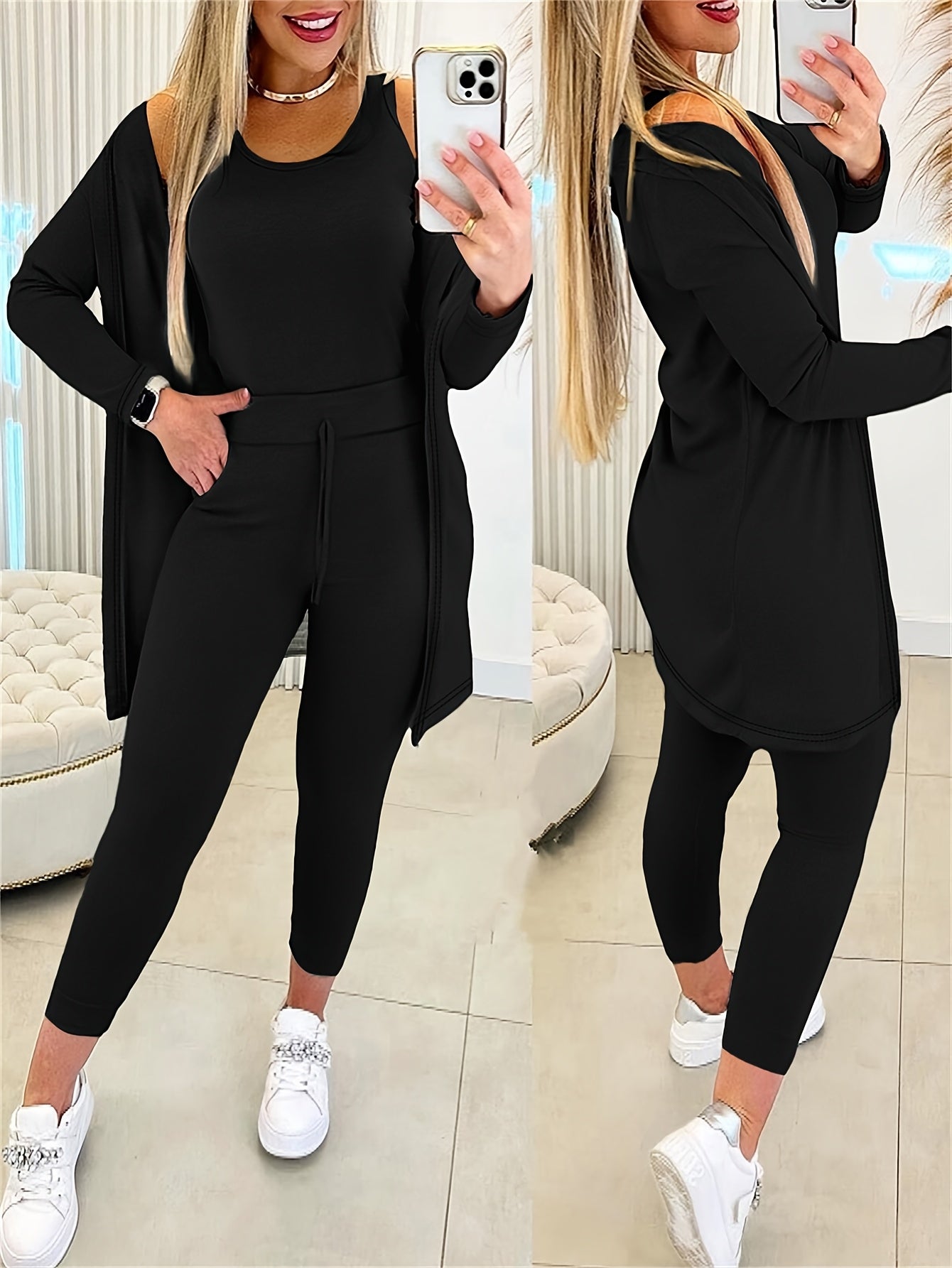 Women’s 3pcs Lounge Set – Tank Top, Coat & Pants Sweatsuit
