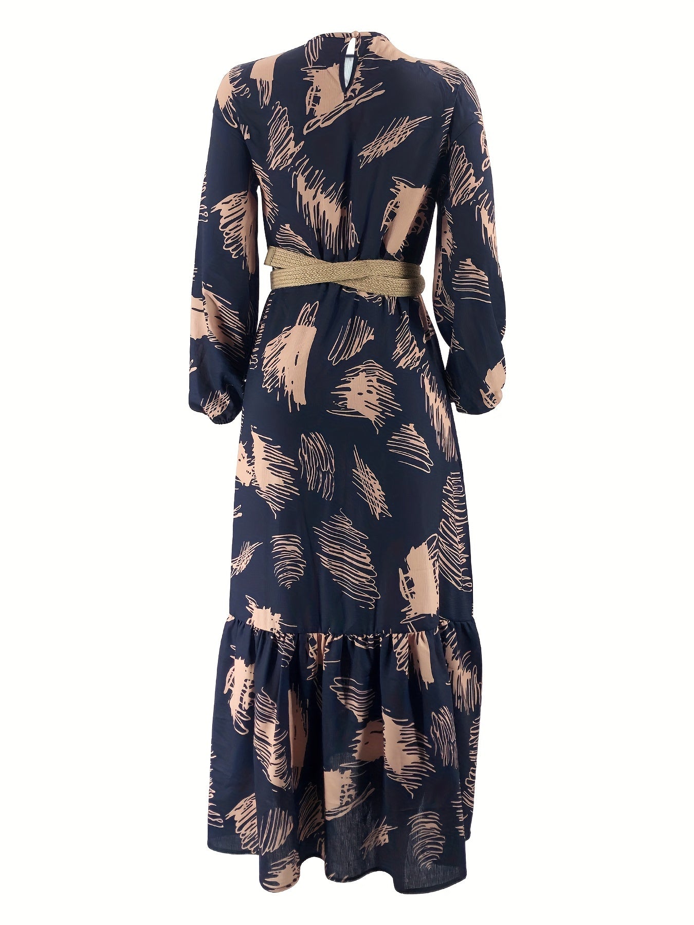 Long Sleeve Ramadan All Over Print Crew Neck Maxi Kaftan, Casual Women's Clothing
