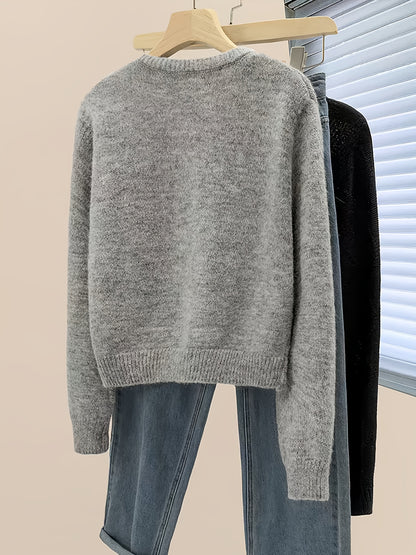 Women's 2025 New Beaded Cardigan Sweater - Soft Round Neck Long Sleeve Button Front Closure with Beaded Collar & Sleeve Trim, Machine Washable Winter Sweater for Fall and Winter, Casual to Semi-Formal Outfits