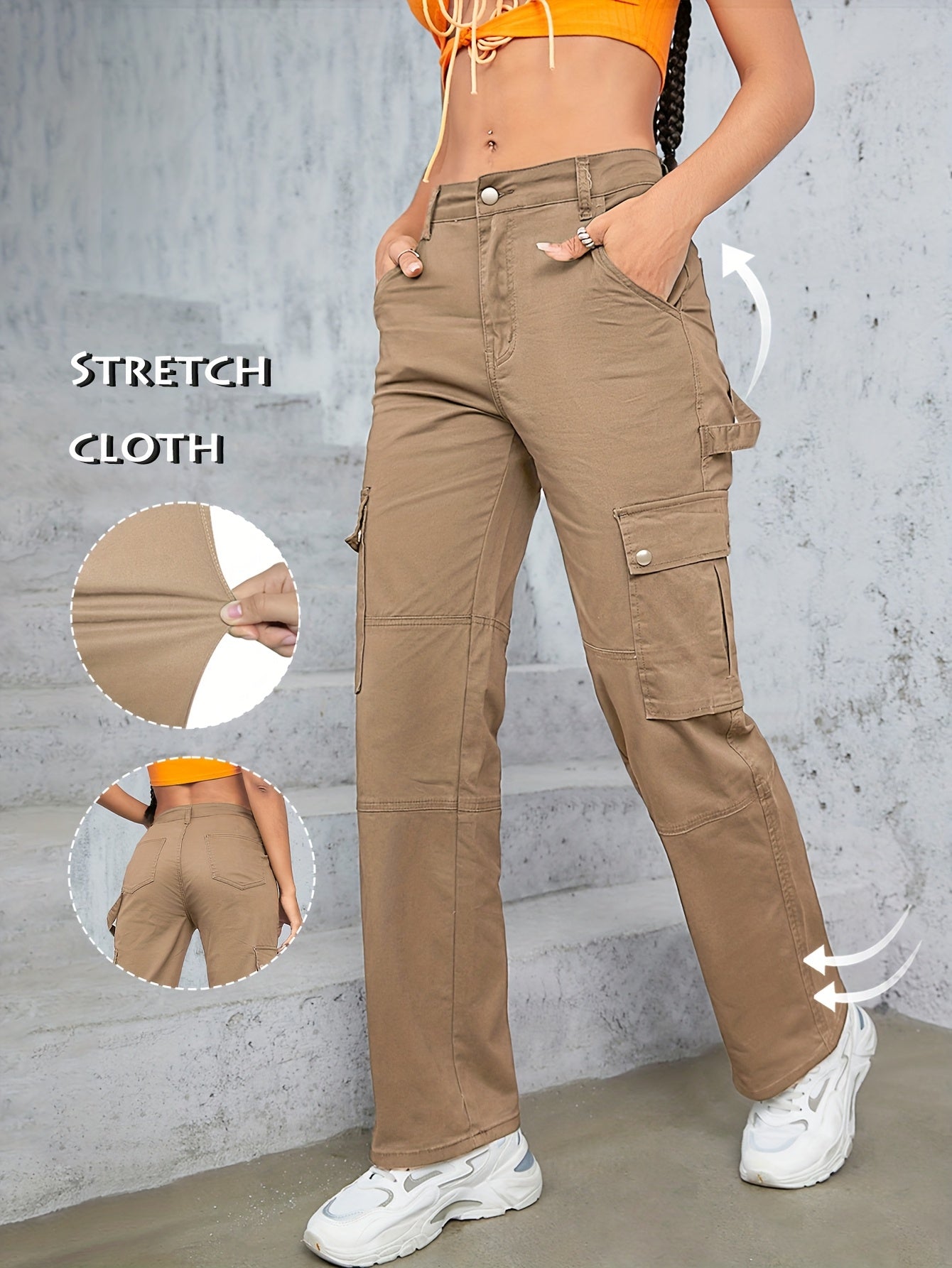 [TL812 High-Waisted Cargo Jeans] TL812 Women's High-Waisted Cargo Jeans | Stretchy Non-See-Through Olive Green Y2K Retro Streetwear Pants with Multiple Utility Pockets | Wide-Leg Fit for Concerts, Festivals, Everyday | Machin