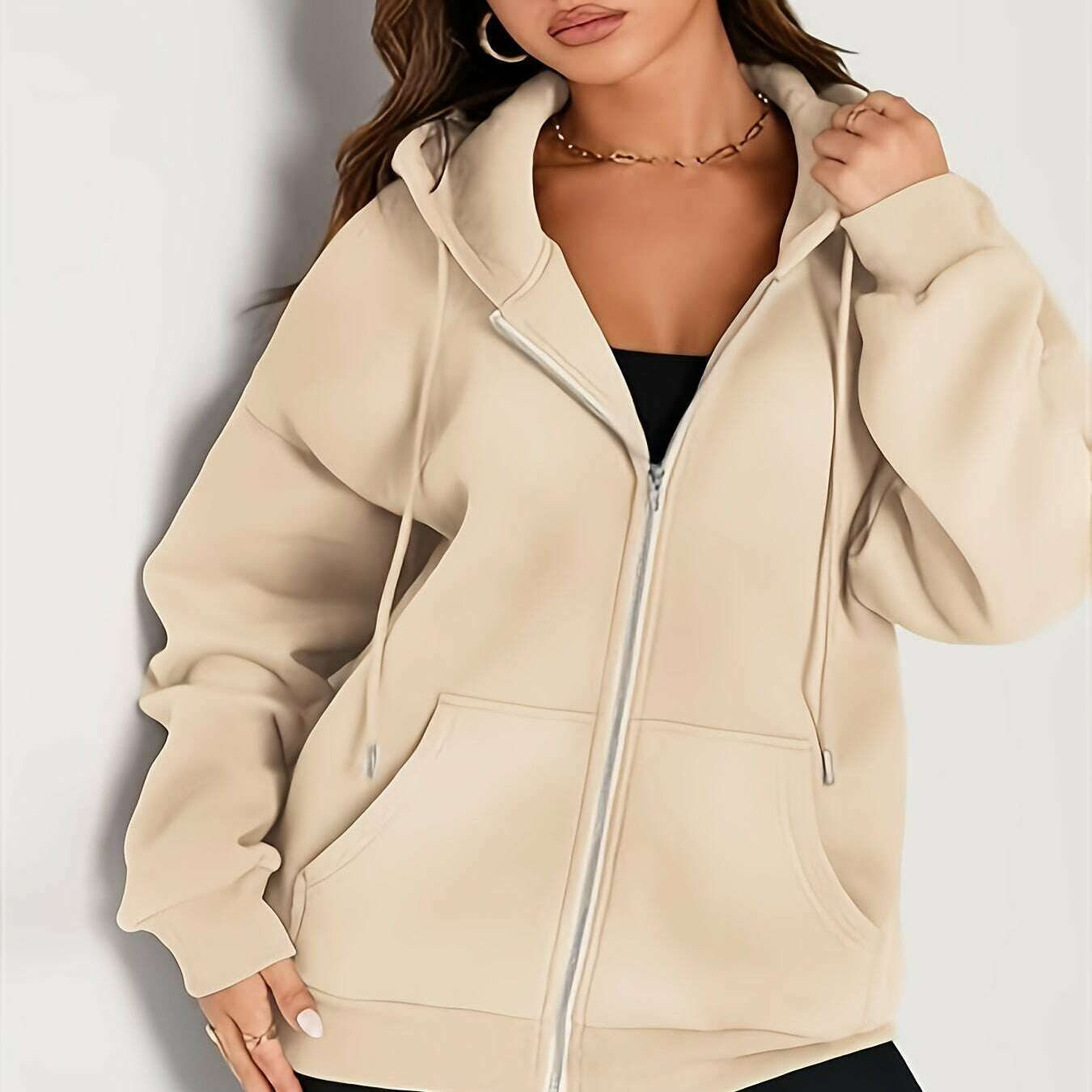 Women's Casual Zip-Up Hoodie with Pockets, Cotton Blend - D&M Boutique 