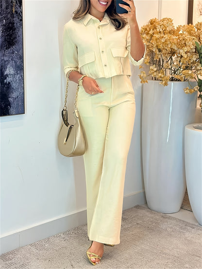 Women’s Shirt & Pants Set – Long Sleeve & Wide Leg