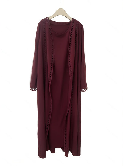 Open robe set with lace, sleeveless slip dress and chiffon headscarf - lightweight, simple, and breathable, suitable for spring and summer