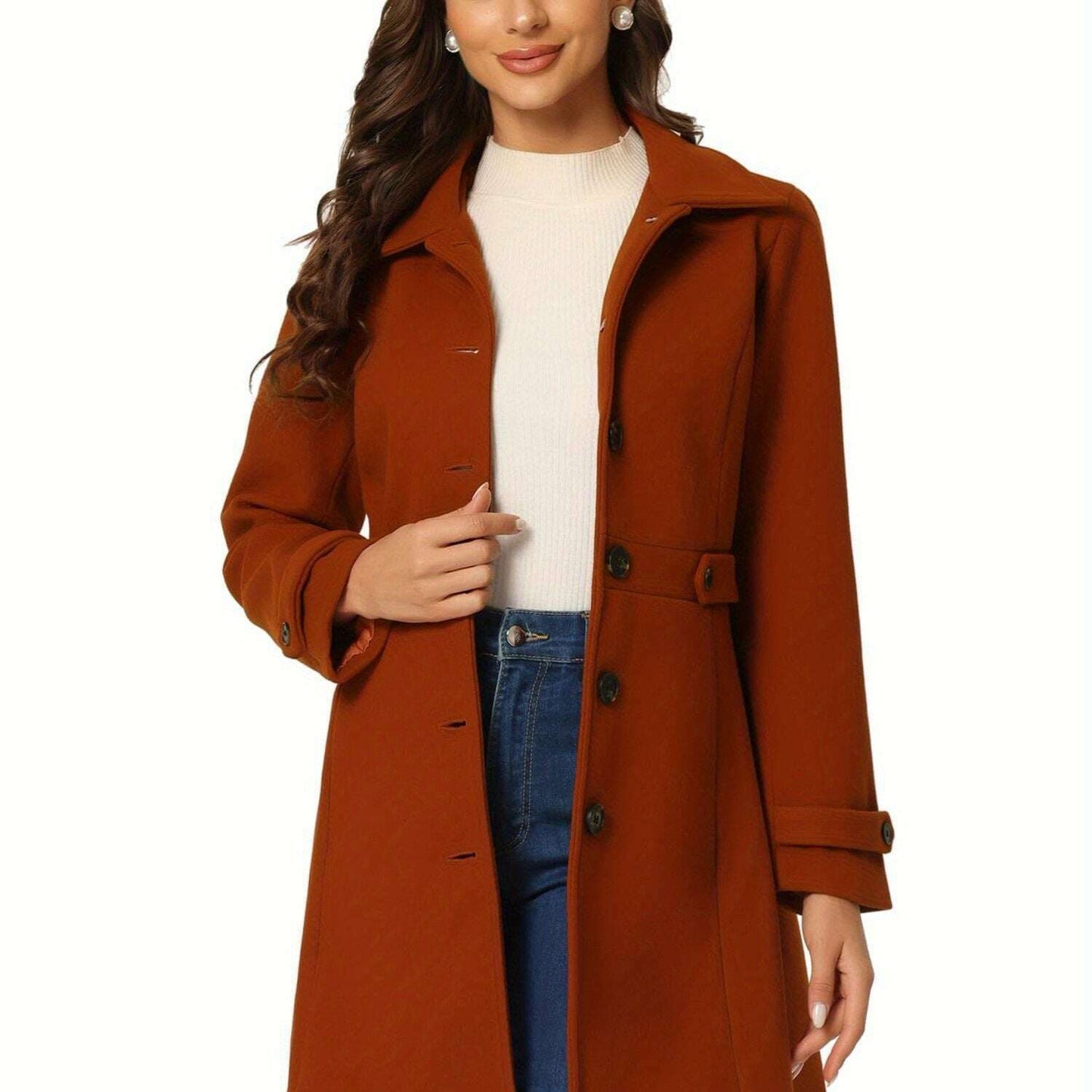 Allegra K Midi Pea Coat with Lapel Collar and Hidden Pockets