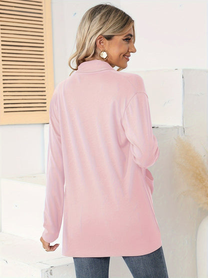 Spring & Autumn Women's Casual Solid Color Cardigan – Open Placket with Double Pocket Design