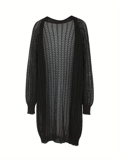 Women's Lightweight Openwork Cardigan - Semi-Sheer Long Sleeve Sweater Coat, Loose Fit Beach to Everyday Outfits - Easy Care Hand Washable Outerwear for Women, Autumn Wear, Boho Chic, Delicate Weave, Sheer Top, Fashion Lovers