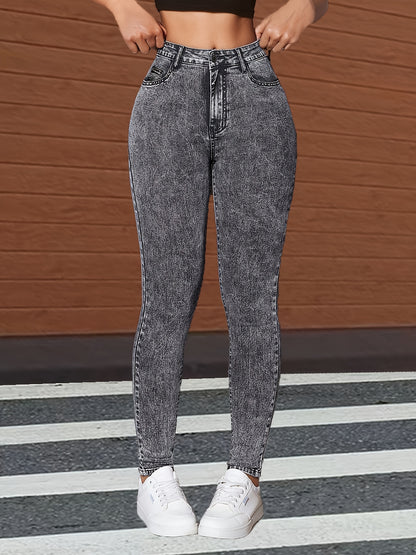 Skinny Fit Plain Washed Grey Stretchy Stylish Denim Pants, Women'S Denim Jeans & Clothing