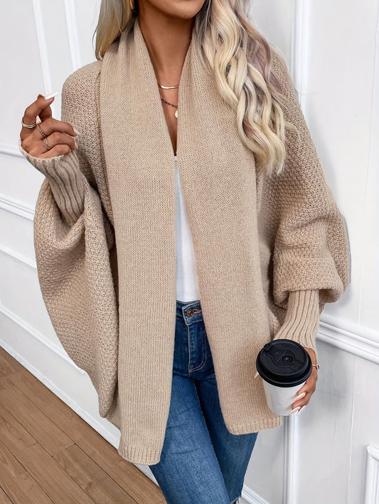 [Elegant Cardigan] Lightweight Polyester Elegant Women's Solid Color Bell Sleeve Cardigan | Contrast Collar, Perfect for Spring/Fall & Winter, Autumn Winter Fashion