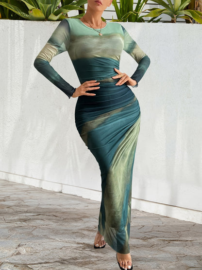 Women's Elegant Formal & Party Dress - Teal to Green Gradient, Stretchy Gauze-like Fabric, Flattering Slim Fit Mermaid-like silhouette for Evening Events, Weddings, Business Functions - Easy Hand Wash Care, Elegant Formal Dre