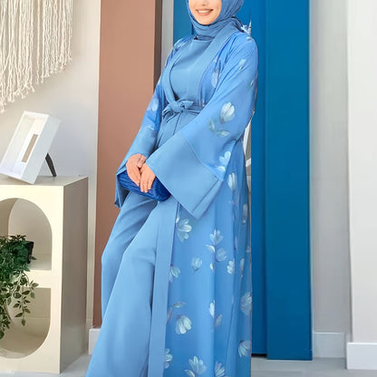 Middle Eastern Muslim Print Jumpsuit Two-Piece Set for Women Without Headscarf