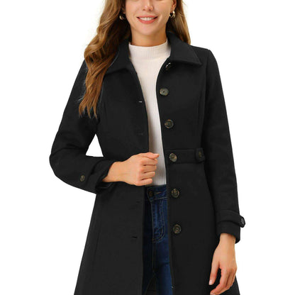 Allegra K Midi Pea Coat with Lapel Collar and Hidden Pockets