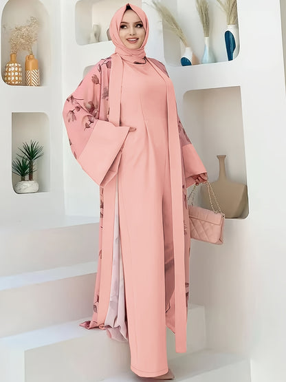 Middle Eastern Muslim Print Jumpsuit Two-Piece Set for Women Without Headscarf