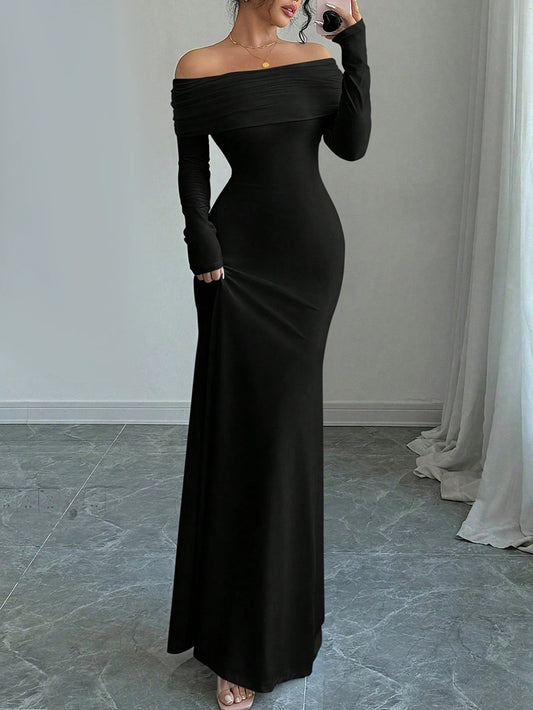Women'S Elegant Off-Shoulder Long Sleeve Party dress - Formal to casual event gown, flatterning A-Line silhouette, Chic Evening & Everyday Outfits - Women'S Formal & Everyday Dresses, Dresses for Party, Evening Wear, Offshoul
