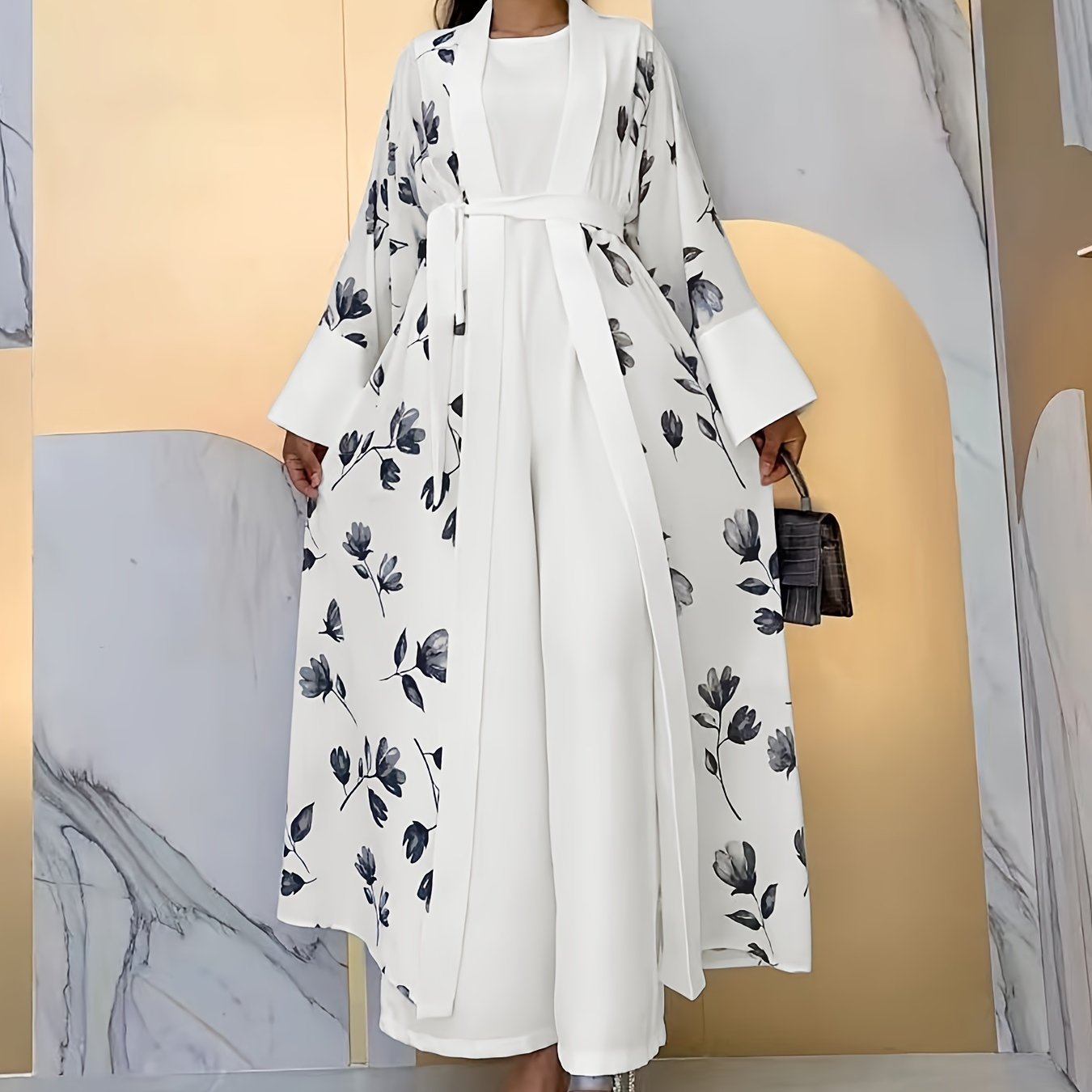 Middle Eastern Muslim Print Jumpsuit Two-Piece Set for Women Without Headscarf
