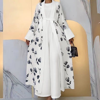 Middle Eastern Muslim Print Jumpsuit Two-Piece Set for Women Without Headscarf
