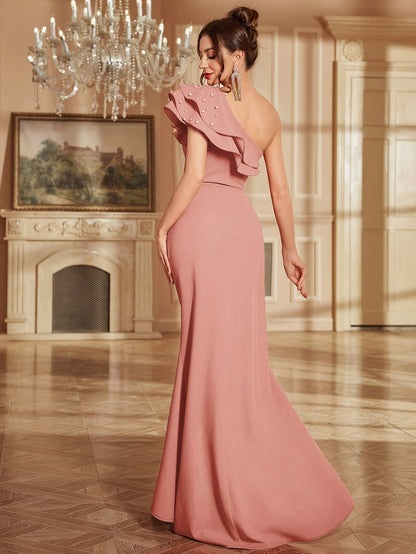 Women's Formal Evening gown - Elegant Wedding Party Dress, Bodycon Mermaid skirt, Pastel pink color, Machine Washable for Bridal, Birthday, Gala Events - Formal Events Dress, Wedding Dress, Bridal Attire, Offshoulder Neckline