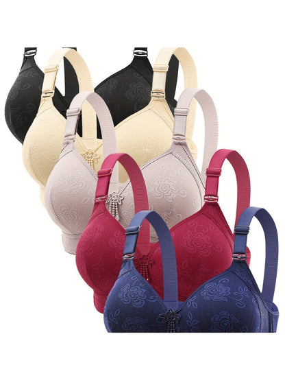 Valentine'S Day Gift 5pcs Tassel Decorative Floral Lace Adjustable Straps Underwire Bra, Elegant Sturdy And Comfortable Bra, Lingerie And Nightwear
