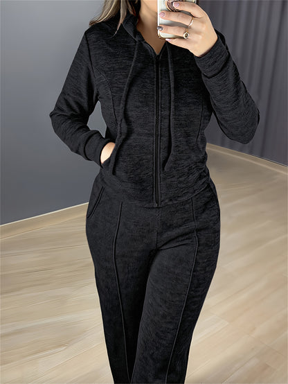 Women’s 2pcs Outfit Set – Hooded Cardigan & Pants