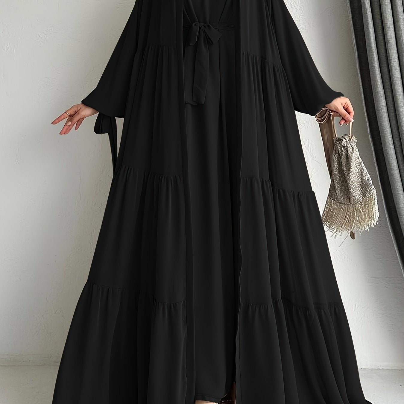 [Brown Abaya Dress] Modest Brown Abaya Dress with Cape Cover | Adjustable Waist Tie Belt, Machine Washable, Breathable Material, Hijabi Style, Casual Attire, Lightweight Fabric, All-Season Wear, Versatile Layering Piece, Flow