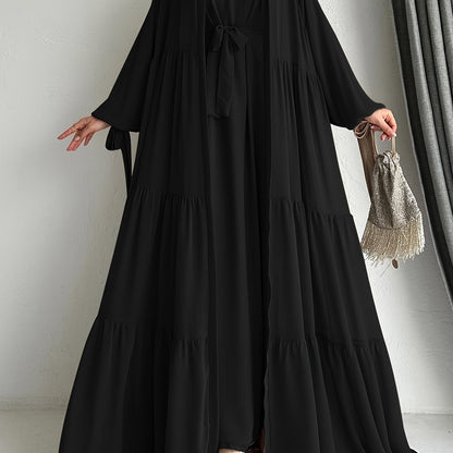 [Brown Abaya Dress] Modest Brown Abaya Dress with Cape Cover | Adjustable Waist Tie Belt, Machine Washable, Breathable Material, Hijabi Style, Casual Attire, Lightweight Fabric, All-Season Wear, Versatile Layering Piece, Flow