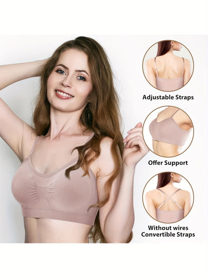 4pcs V Neck Padded Bralette Cami Bra Wireless Tank Top Bra Sports Bra with Adjustable Straps